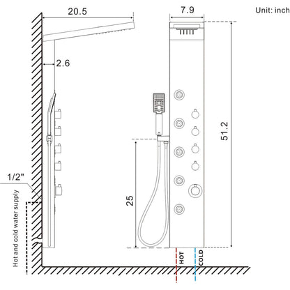 American Imaginations AI-34370 8" Brushed Stainless Steel Rectangle Stainless Steel Modern Shower Panel