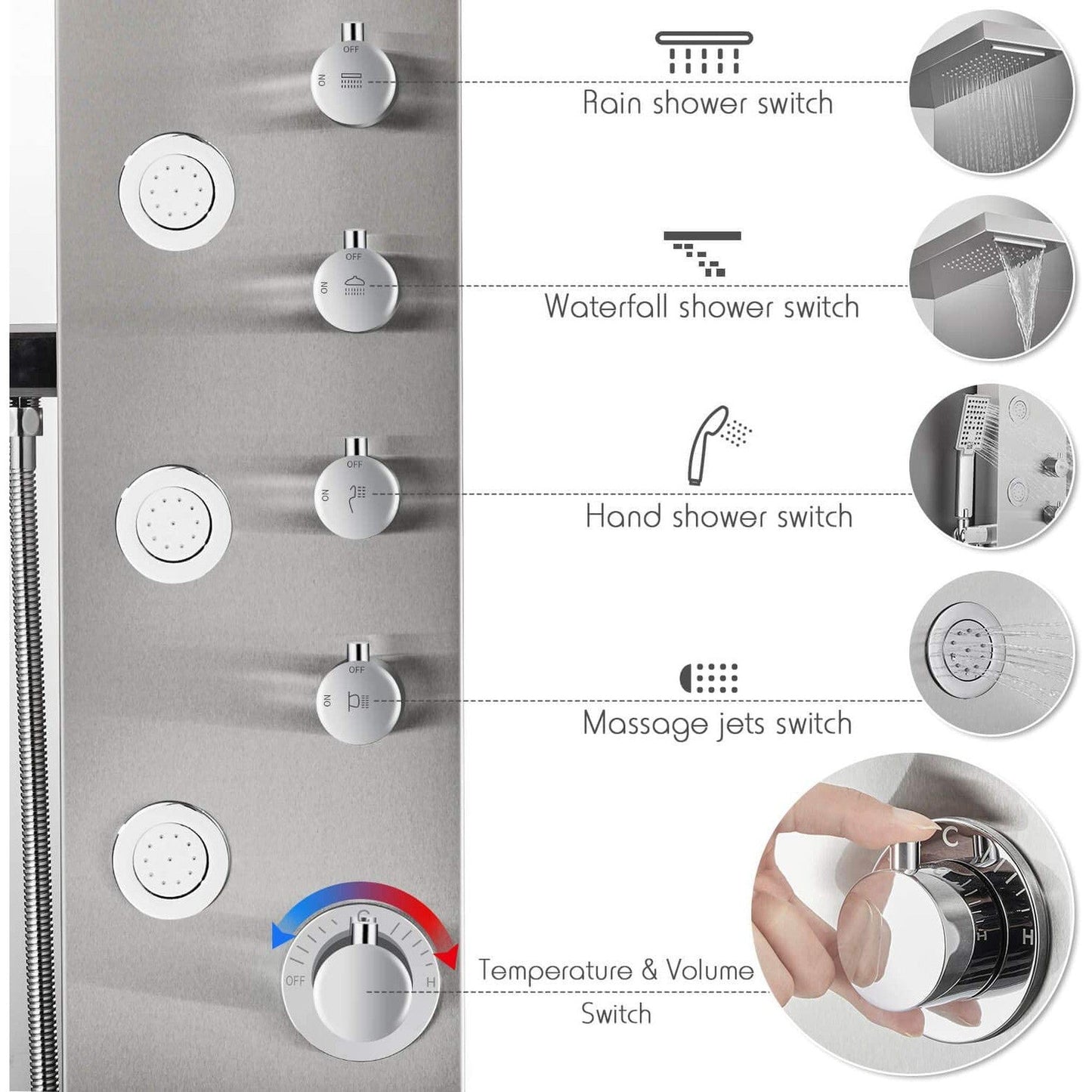 American Imaginations AI-34370 8" Brushed Stainless Steel Rectangle Stainless Steel Modern Shower Panel