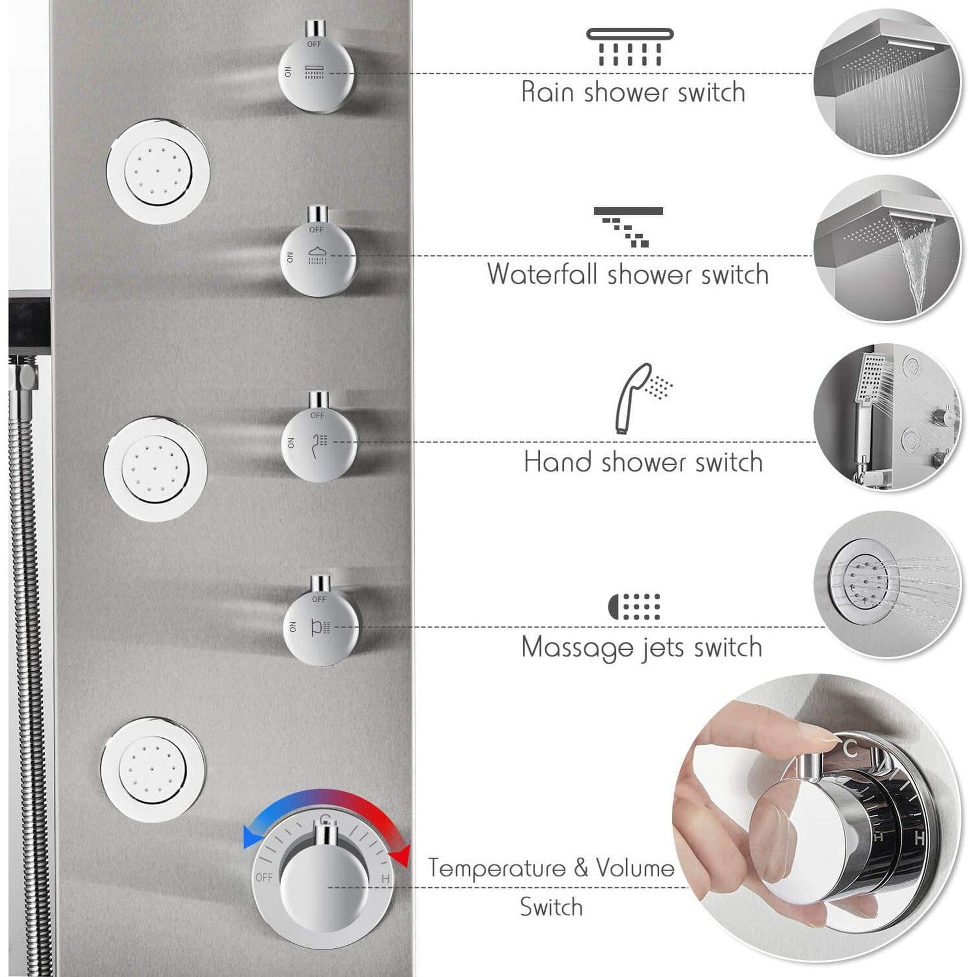 American Imaginations AI-34370 8" Brushed Stainless Steel Rectangle Stainless Steel Modern Shower Panel
