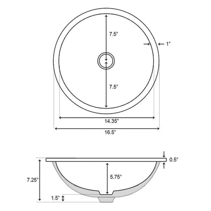 American Imaginations AI-34374 16" White Round Ceramic Transitional Bathroom Undermount Sink