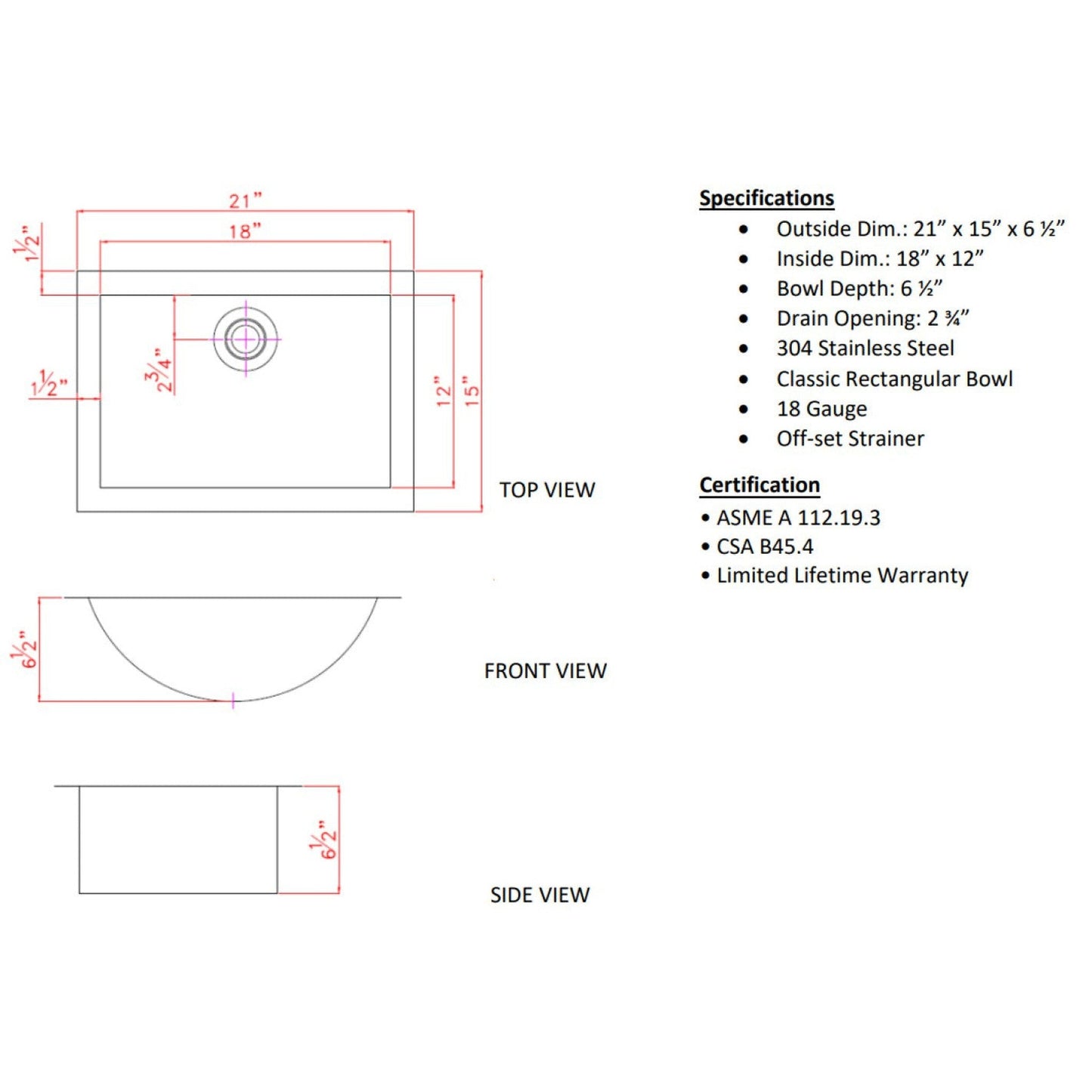 American Imaginations AI-34387 21" Stainless Steel Rectangle Stainless Steel Modern Bathroom Sink