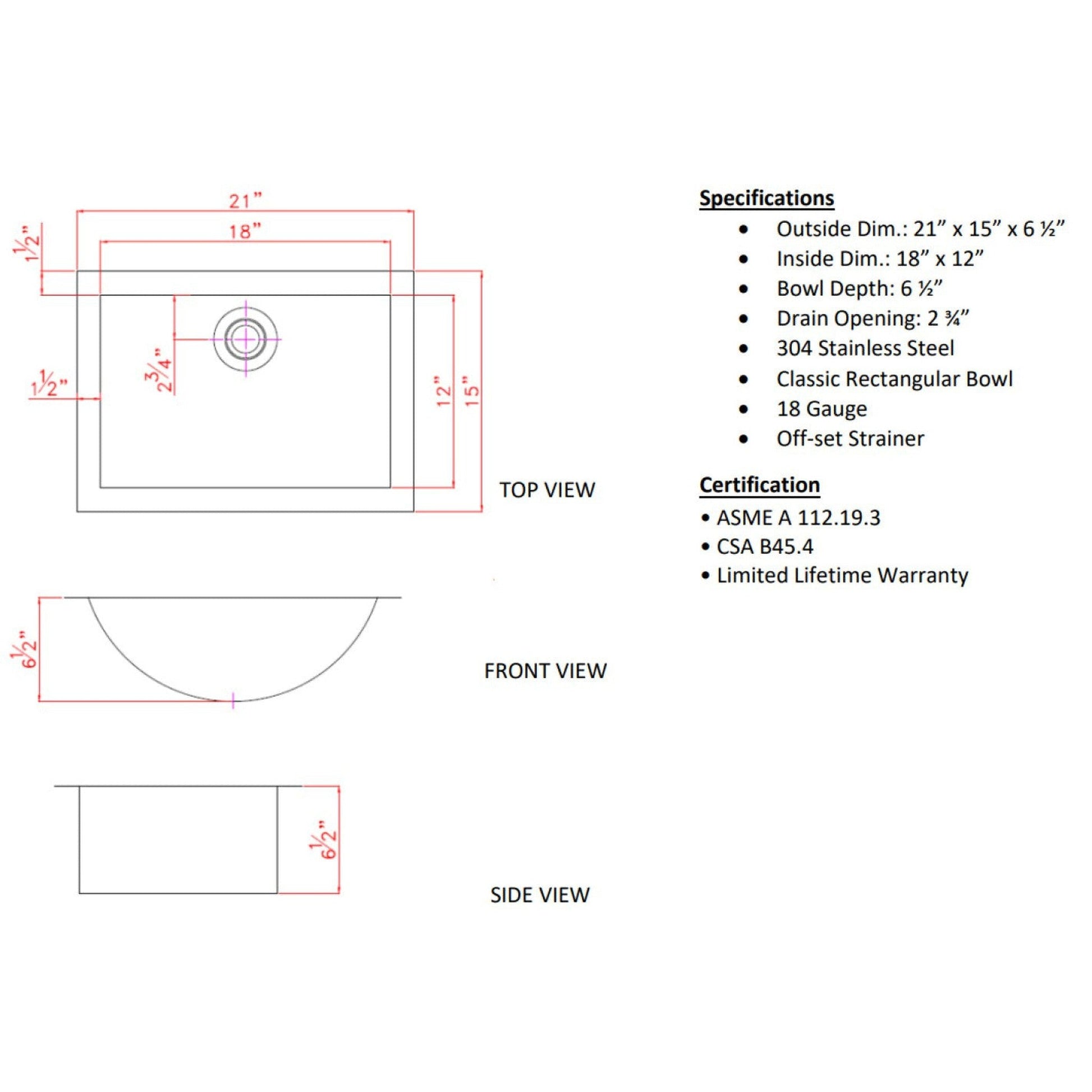 American Imaginations AI-34387 21" Stainless Steel Rectangle Stainless Steel Modern Bathroom Sink
