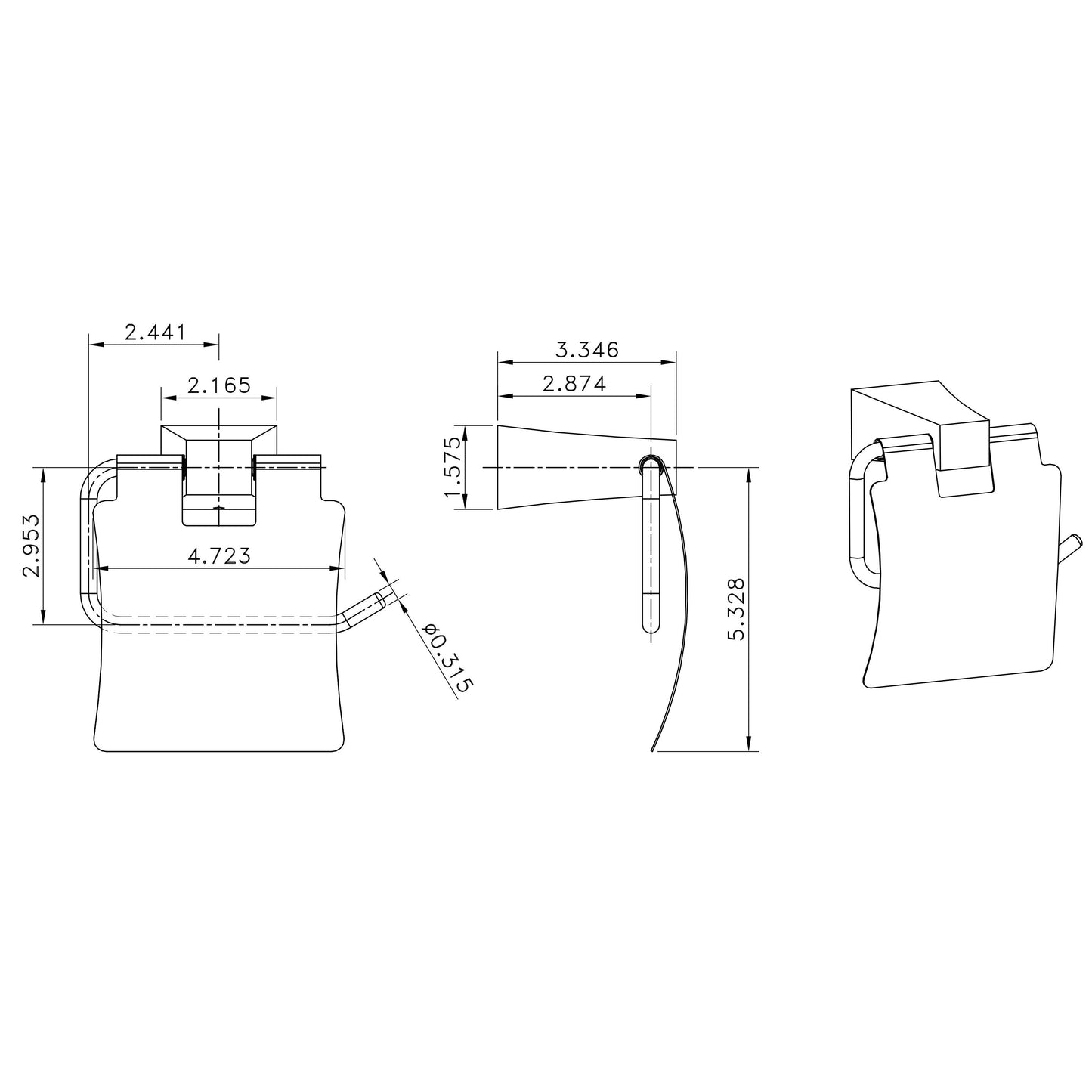 American Imaginations AI-34599 5" Chrome Rectangular Wall Mount Modern Toilet Paper Roll Holder