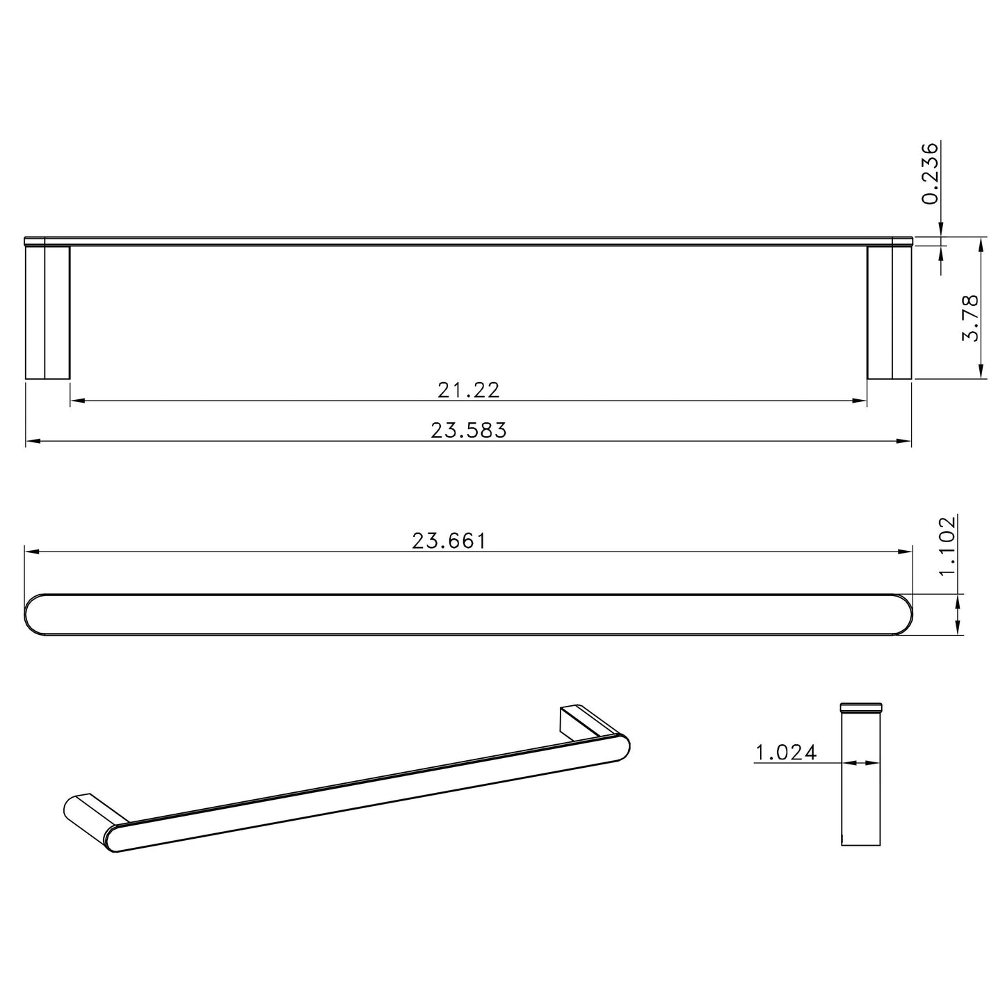 American Imaginations AI-34609 24" Chrome Rectangular Wall Mount Modern Towel Bar