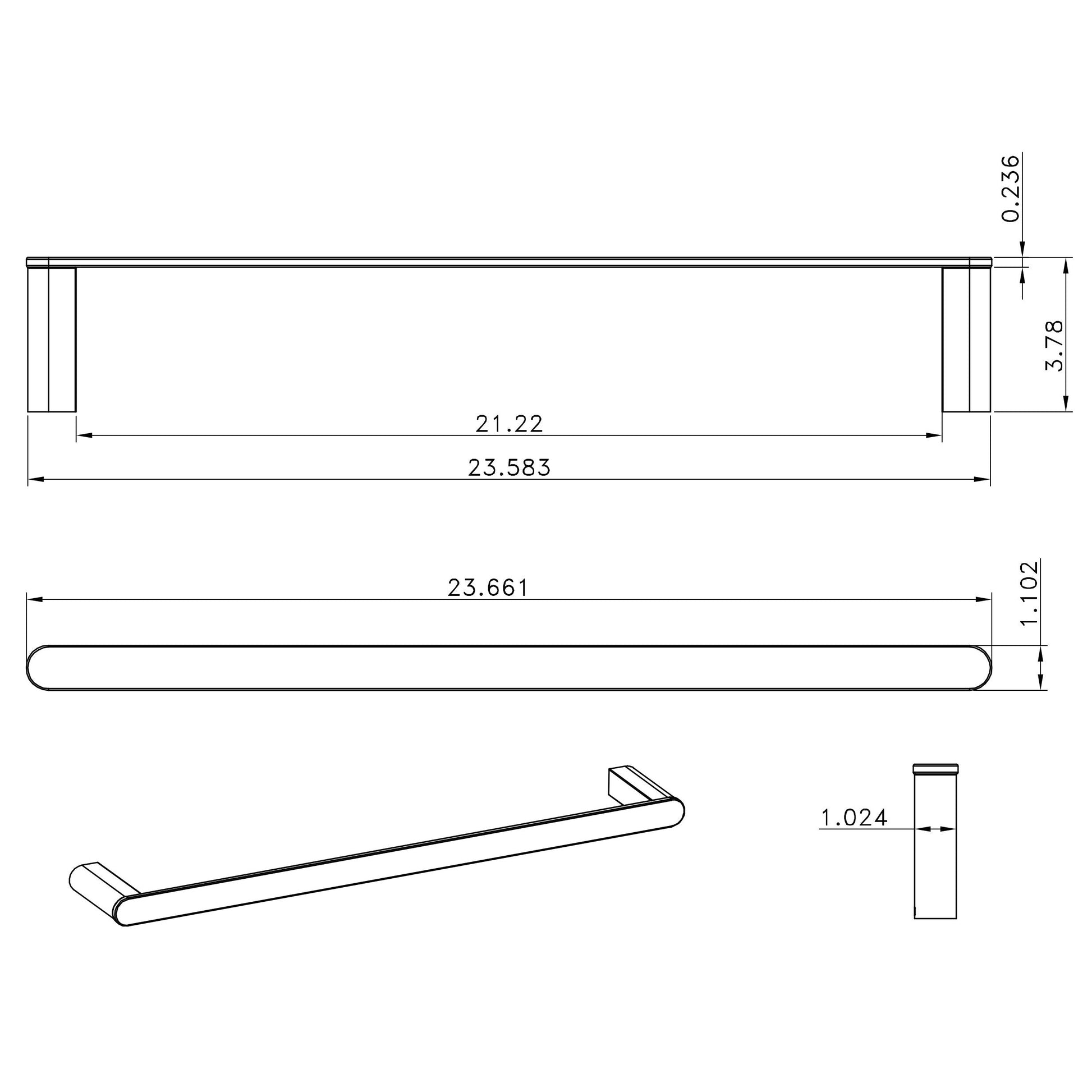 American Imaginations AI-34609 24" Chrome Rectangular Wall Mount Modern Towel Bar