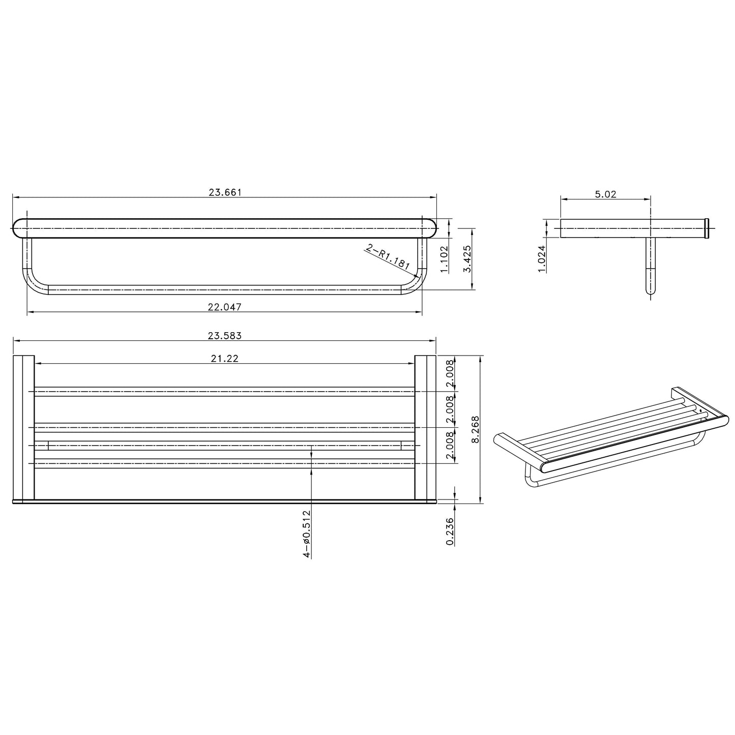 American Imaginations AI-34610 24" Chrome Rectangular Wall Mount Modern Towel Bar