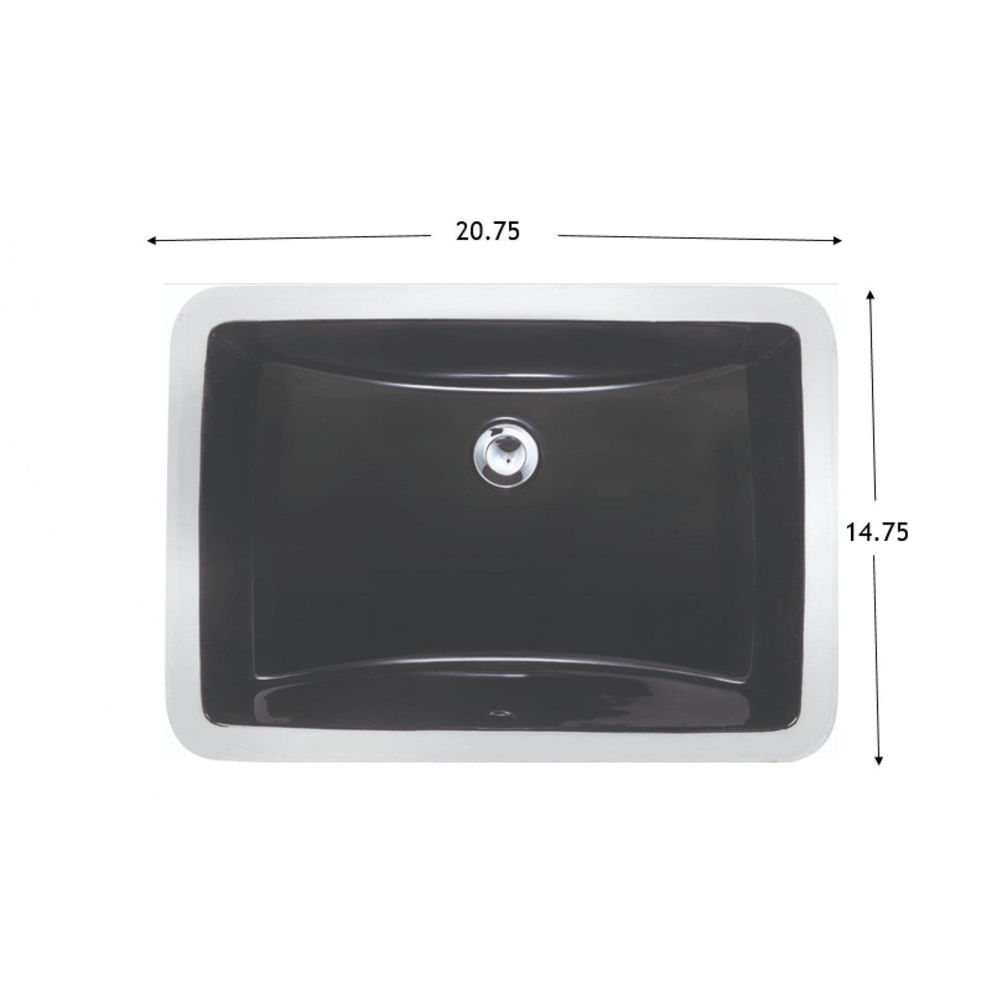 American Imaginations AI-34615 Rectangle Black Ceramic Bathroom Undermount Sink with Enamel Glaze Finish