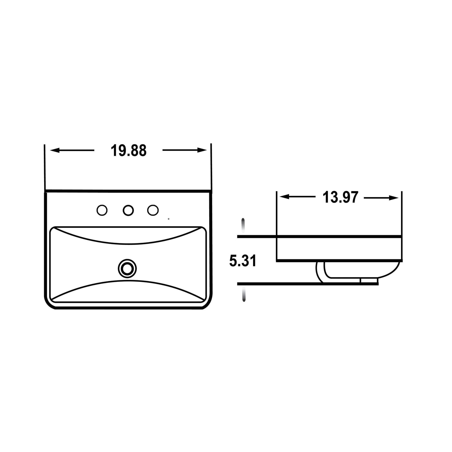 American Imaginations AI-36076 20" Rectangle Enamel Glaze White Ceramic Transitional