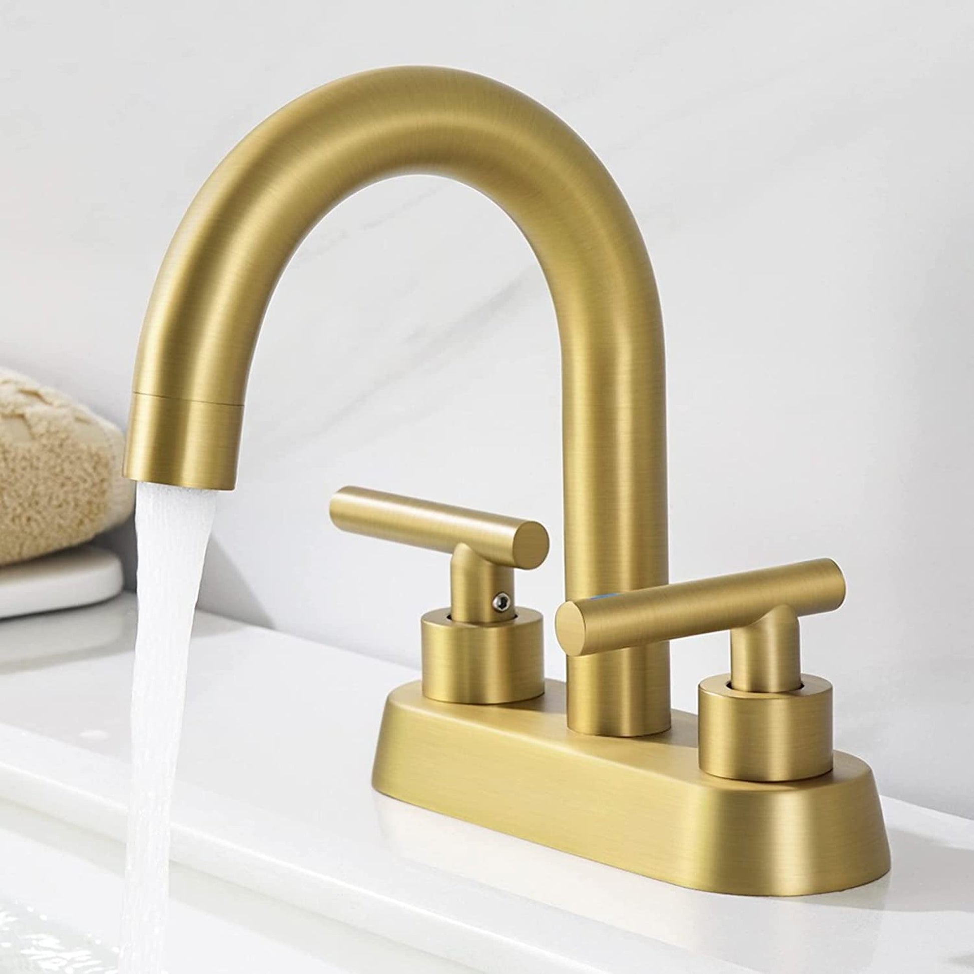 American Imaginations AI-36082 Rectangle Brushed Brass Lead Free Brass Bathroom Sink Faucet with Brass Finish