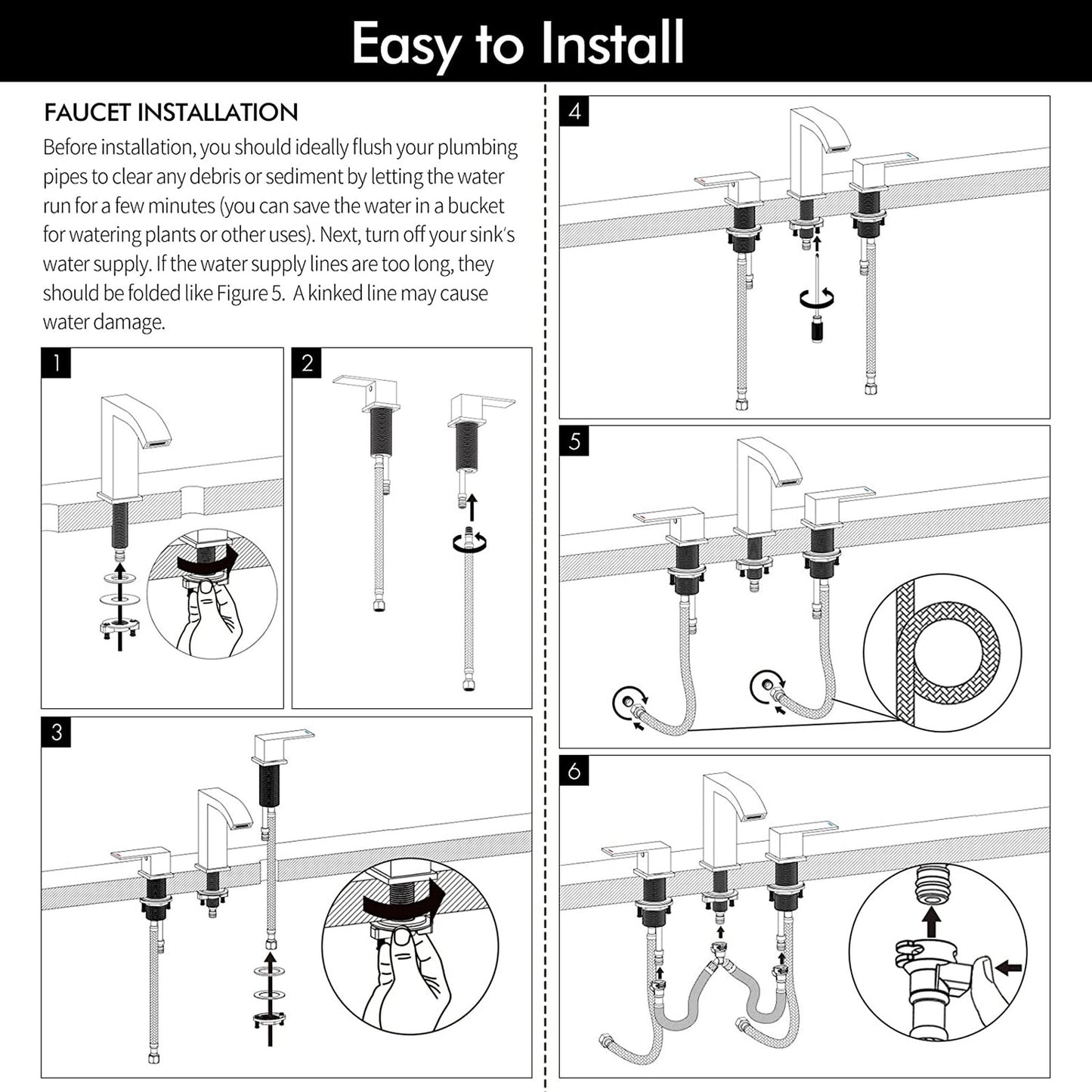 American Imaginations AI-36102 Square Black Stainless Steel Bathroom Sink Faucet with Matte Finish