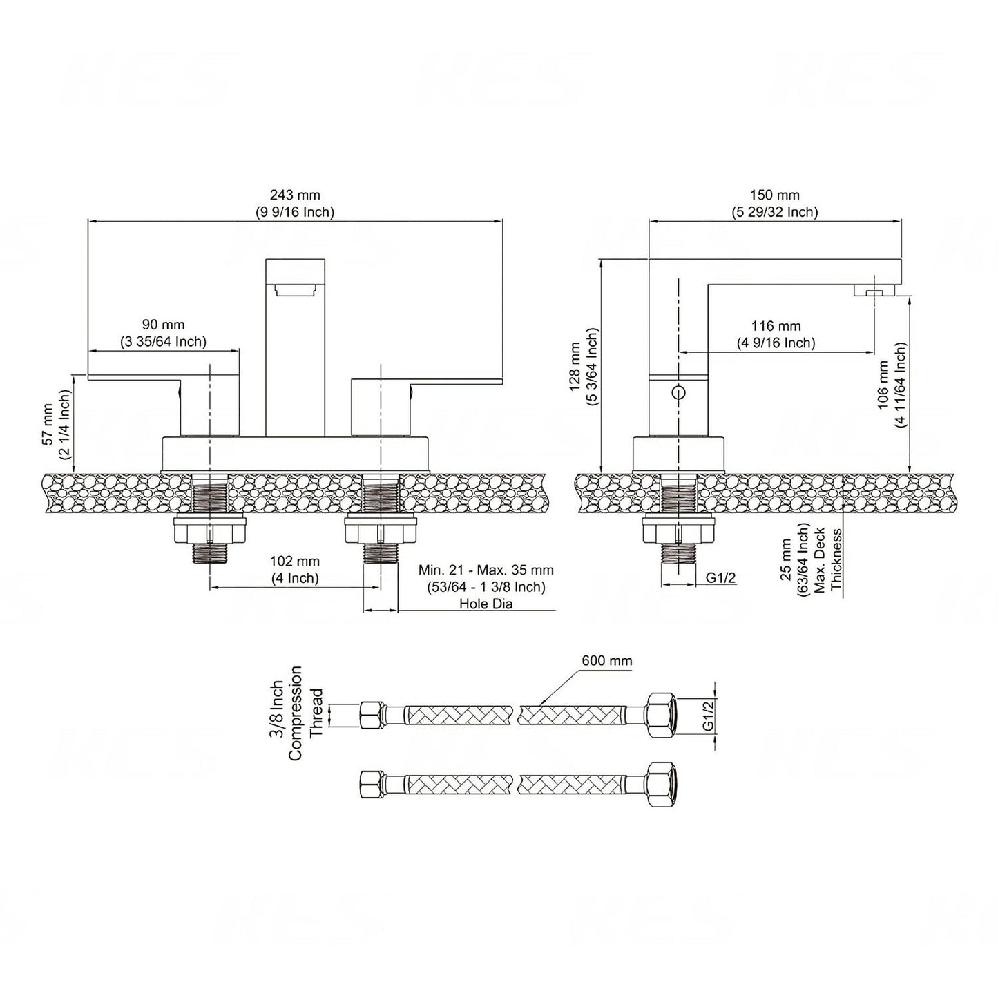American Imaginations AI-36102 Square Black Stainless Steel Bathroom Sink Faucet with Matte Finish