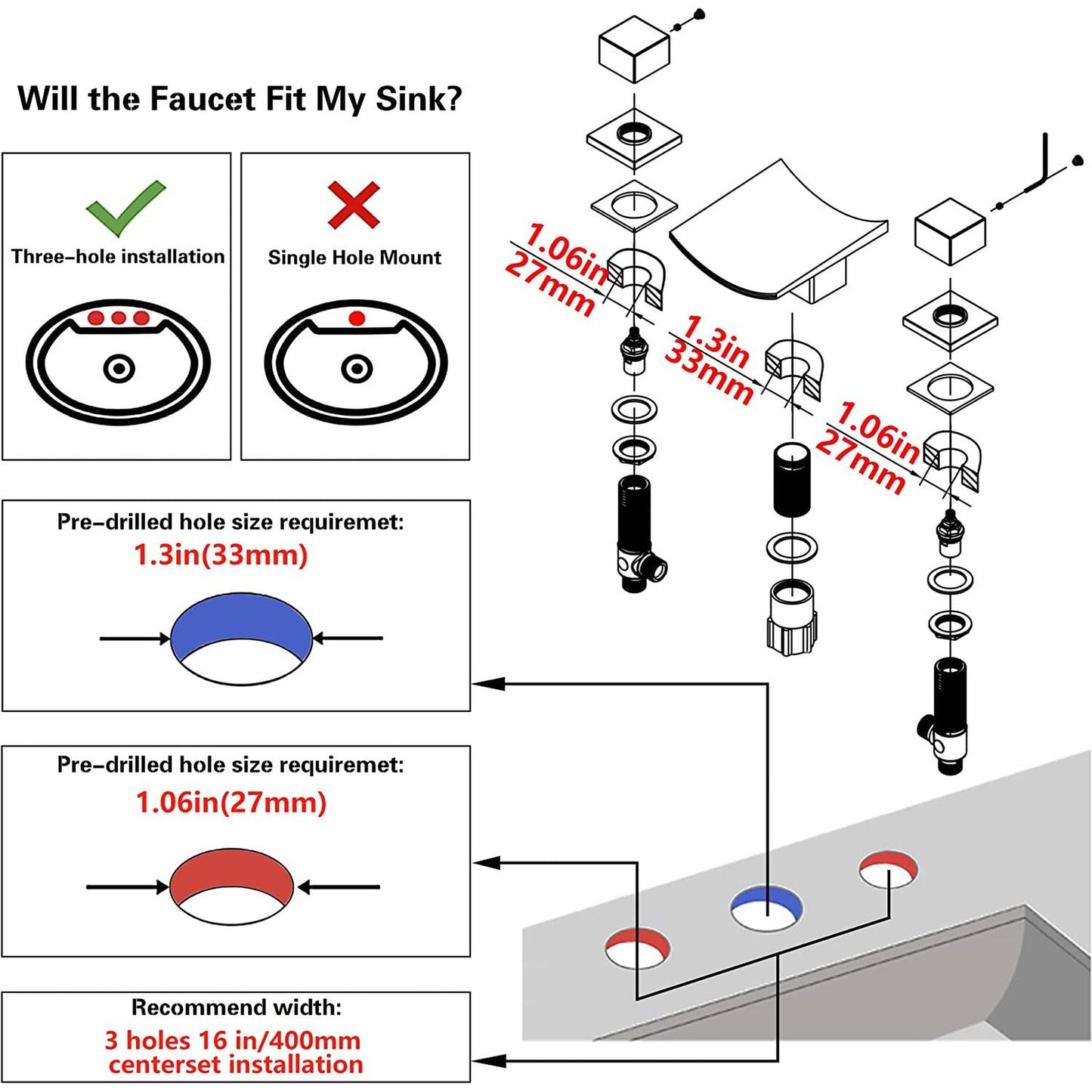 American Imaginations AI-36105 Square Black Metal Bathroom Sink Faucet with Black Finish