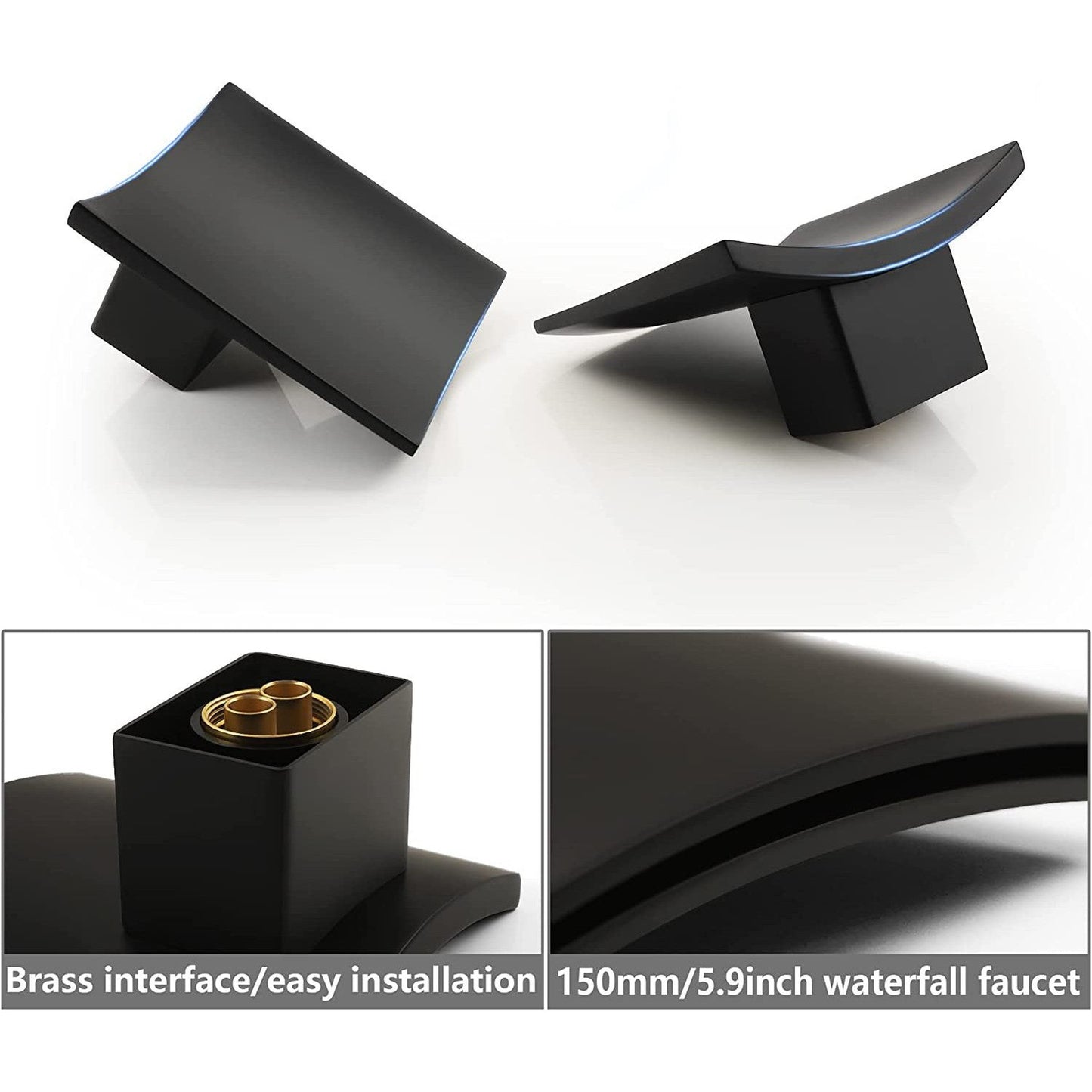 American Imaginations AI-36105 Square Black Metal Bathroom Sink Faucet with Black Finish