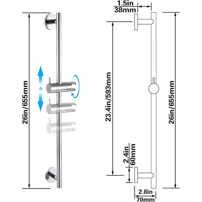 American Imaginations AI-36125 5" Chrome Rectangular Wall Mount Modern Shower Slide Bar