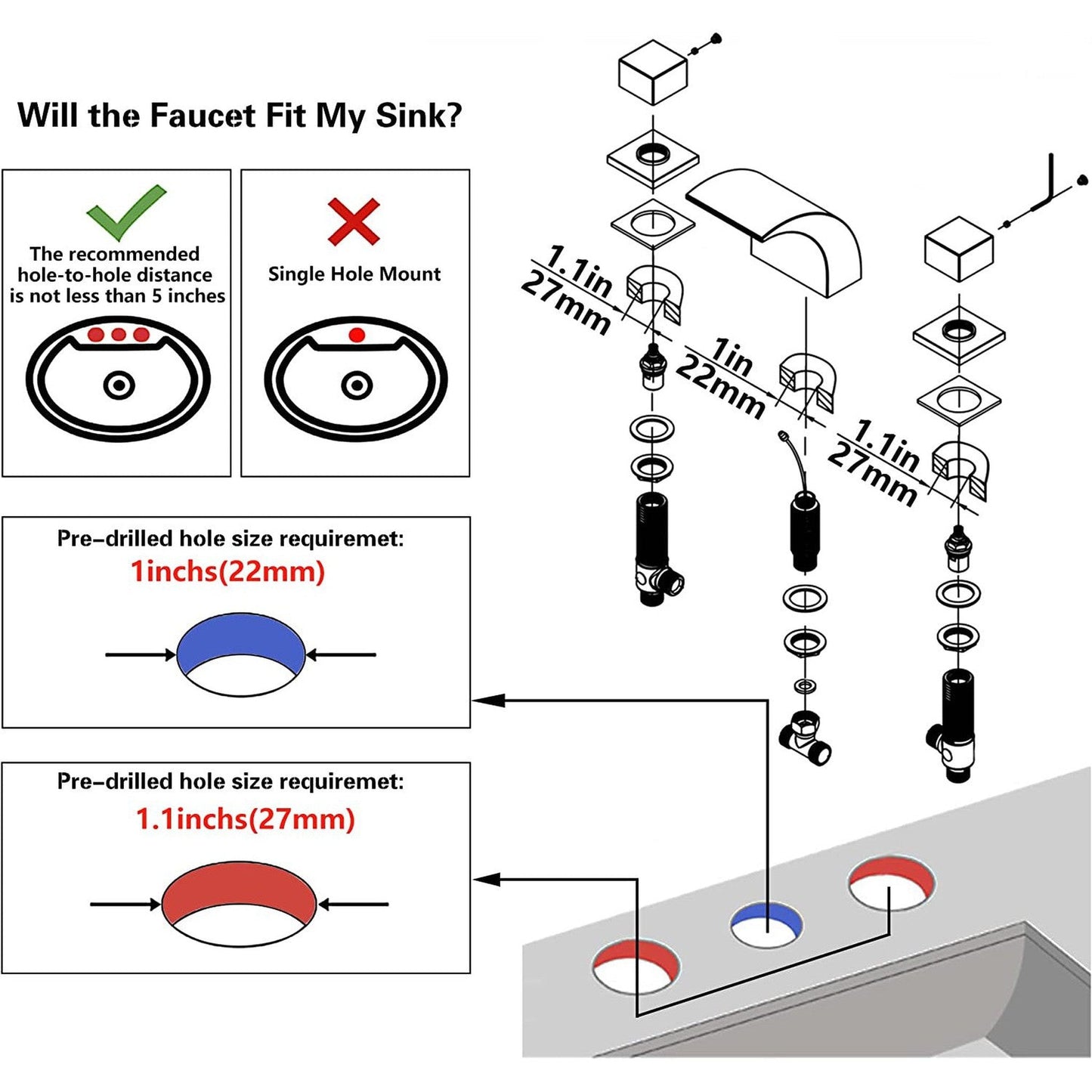 American Imaginations AI-36135 5" Black Unique Brass Modern Bathroom Sink Faucet
