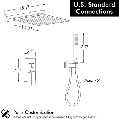 American Imaginations AI-36137 13" Brushed Nickel Rectangle Stainless Steel Modern Shower Kit