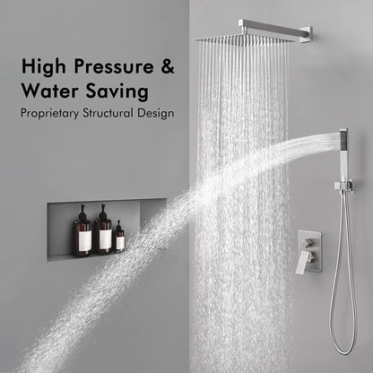 American Imaginations AI-36137 13" Brushed Nickel Rectangle Stainless Steel Modern Shower Kit