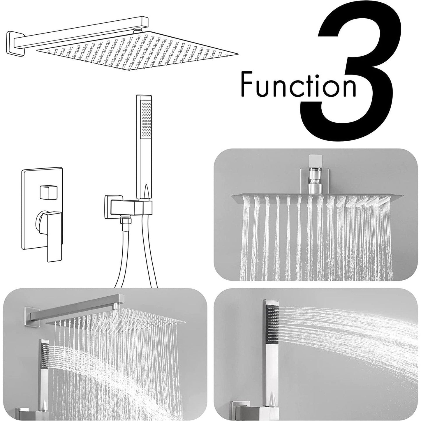 American Imaginations AI-36137 13" Brushed Nickel Rectangle Stainless Steel Modern Shower Kit