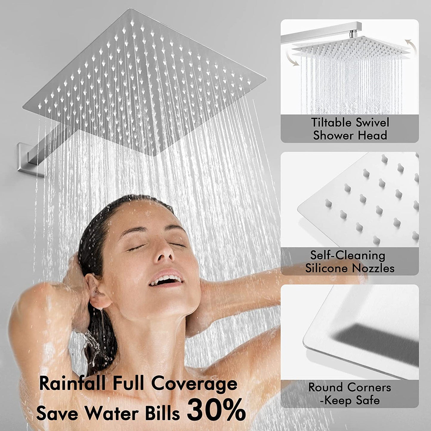 American Imaginations AI-36137 13" Brushed Nickel Rectangle Stainless Steel Modern Shower Kit