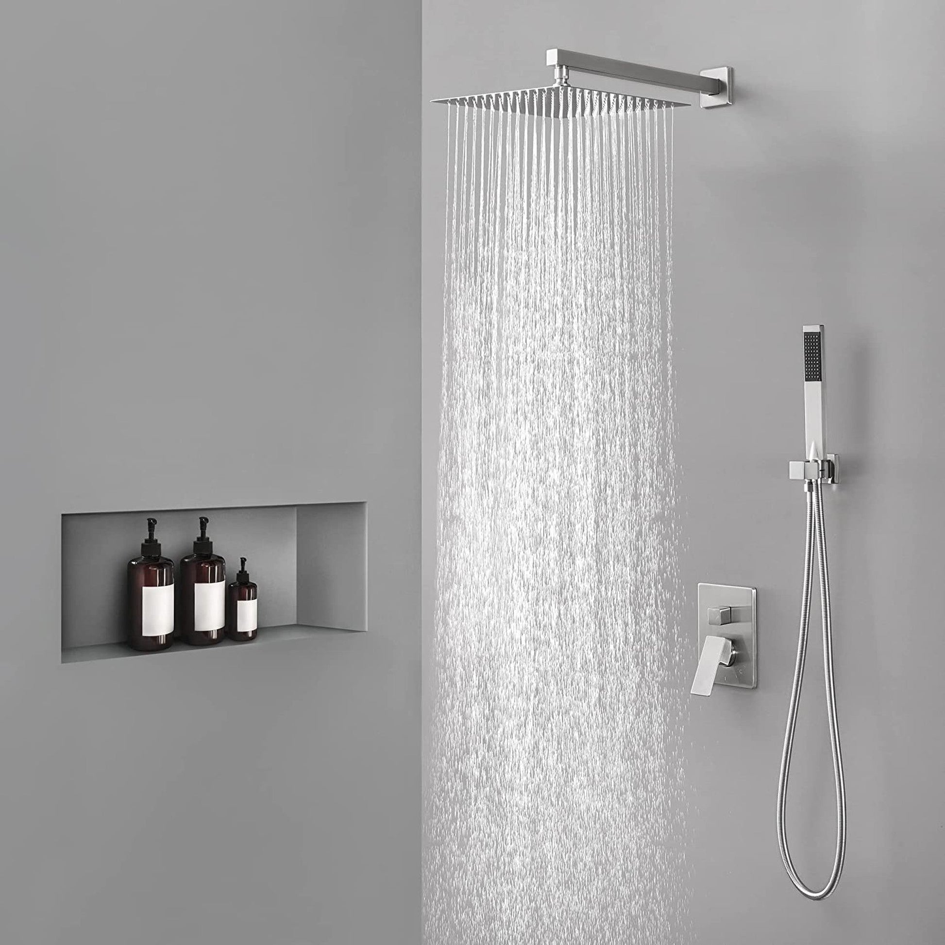 American Imaginations AI-36137 13" Brushed Nickel Rectangle Stainless Steel Modern Shower Kit