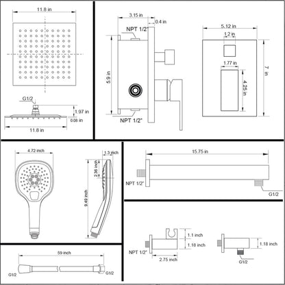 American Imaginations AI-36142 8" Black Square Stainless Steel Modern Shower Kit
