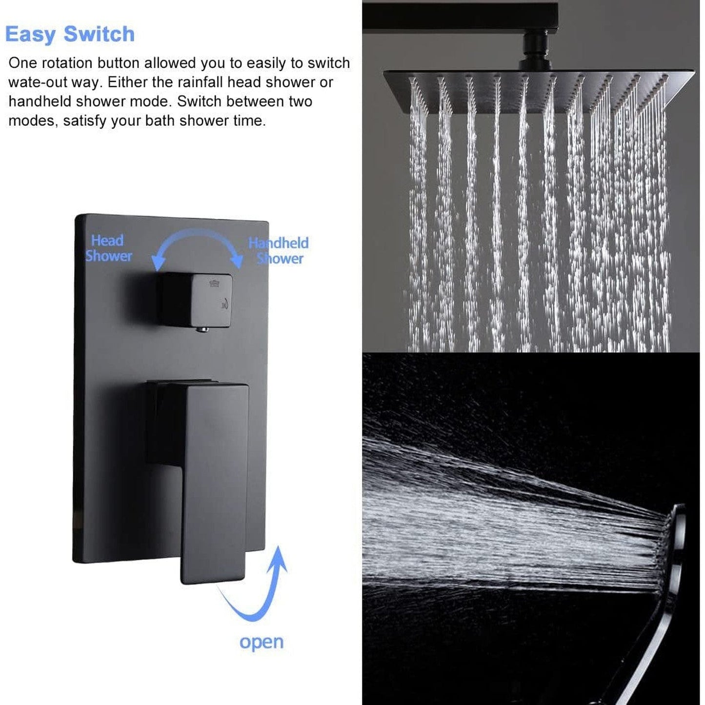 American Imaginations AI-36142 8" Black Square Stainless Steel Modern Shower Kit
