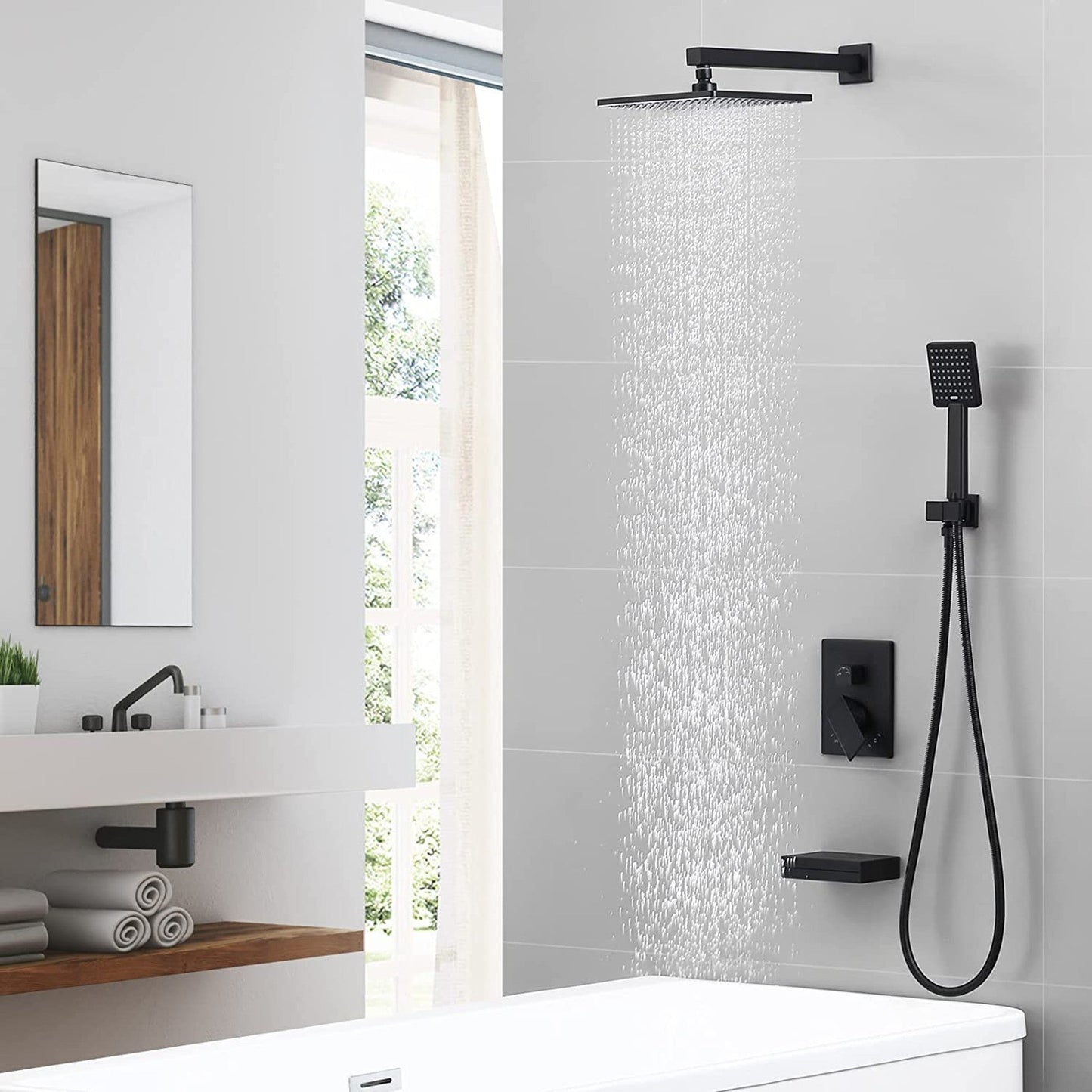 American Imaginations AI-36146 13" Matte Black Square Metal Modern Shower Kit