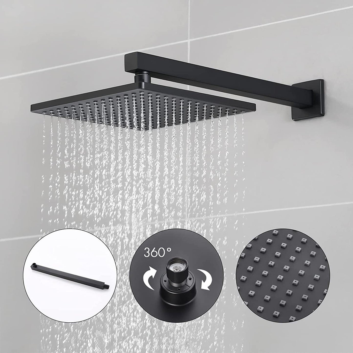 American Imaginations AI-36146 13" Matte Black Square Metal Modern Shower Kit