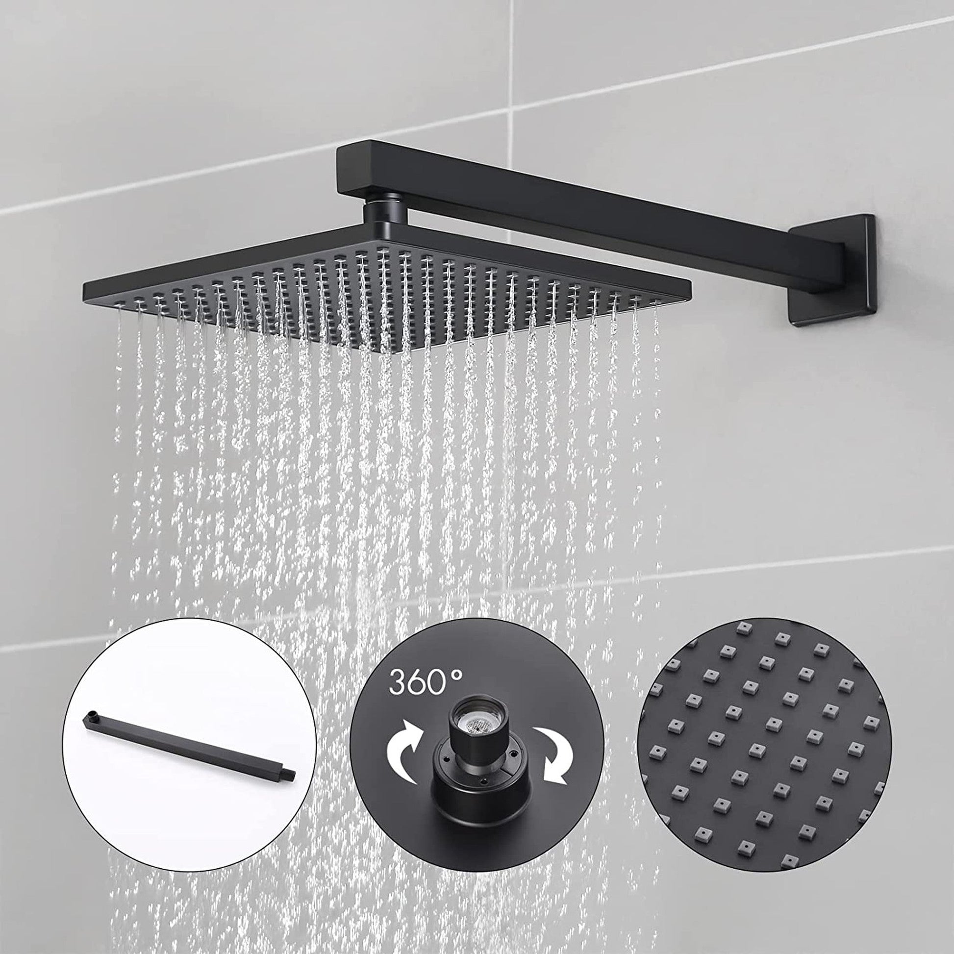American Imaginations AI-36146 13" Matte Black Square Metal Modern Shower Kit