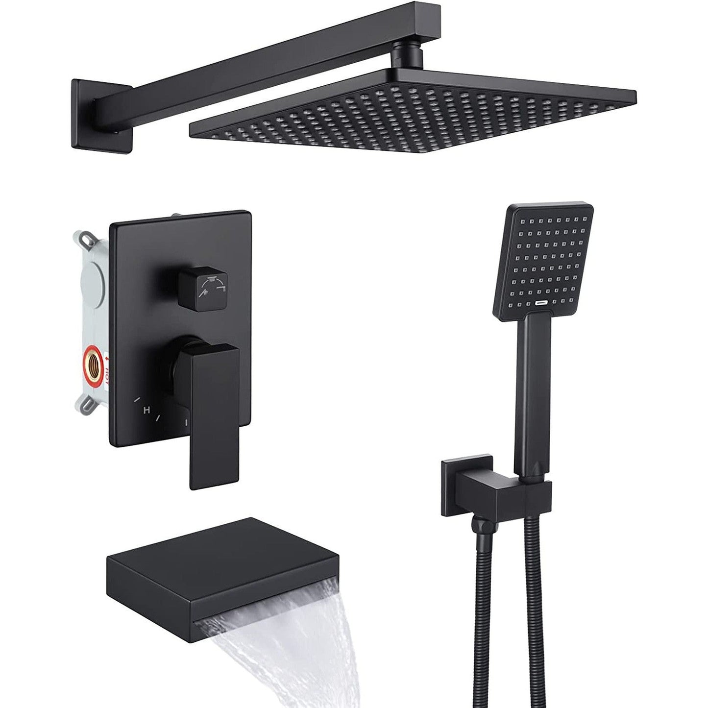 American Imaginations AI-36146 13" Matte Black Square Metal Modern Shower Kit