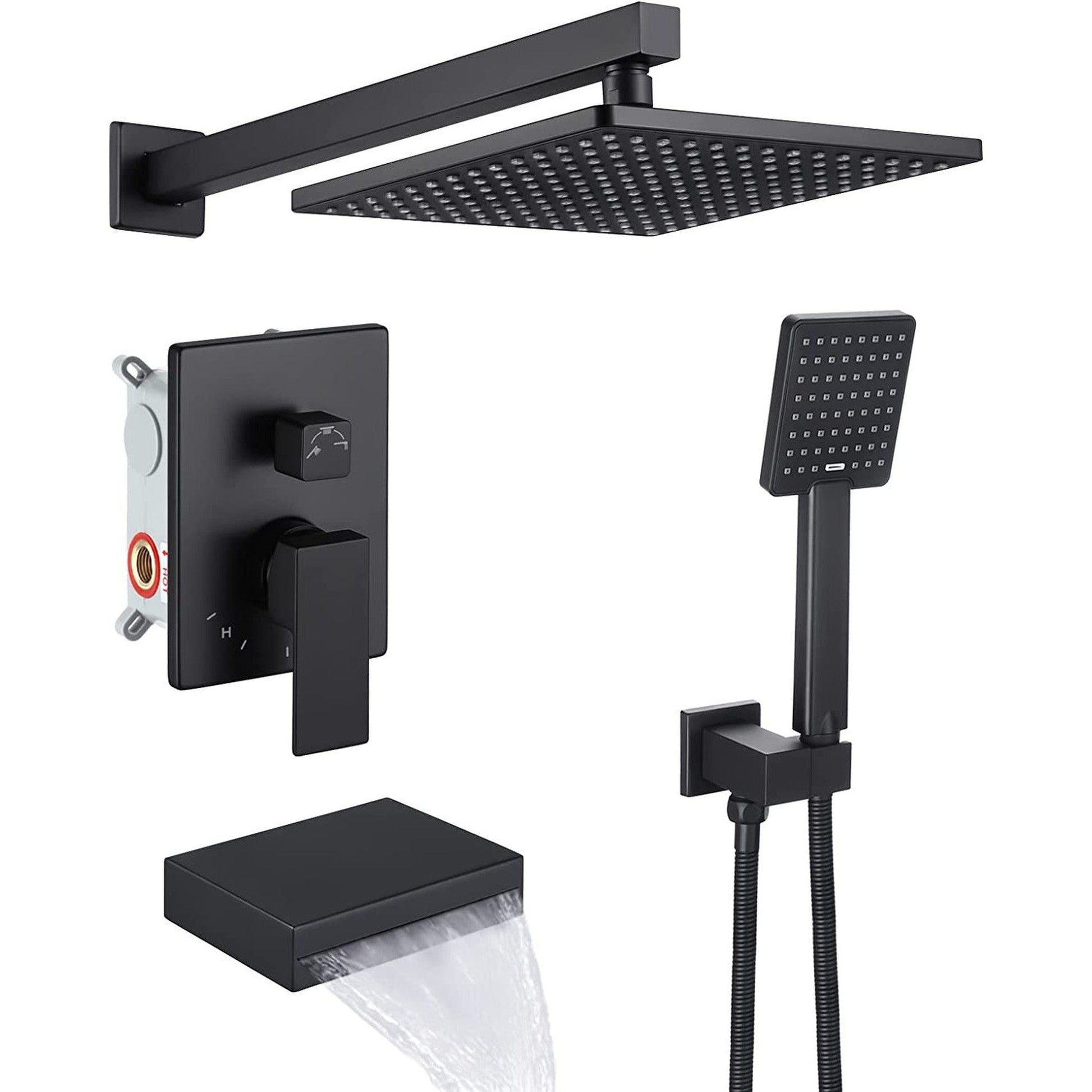 American Imaginations AI-36146 13" Matte Black Square Metal Modern Shower Kit
