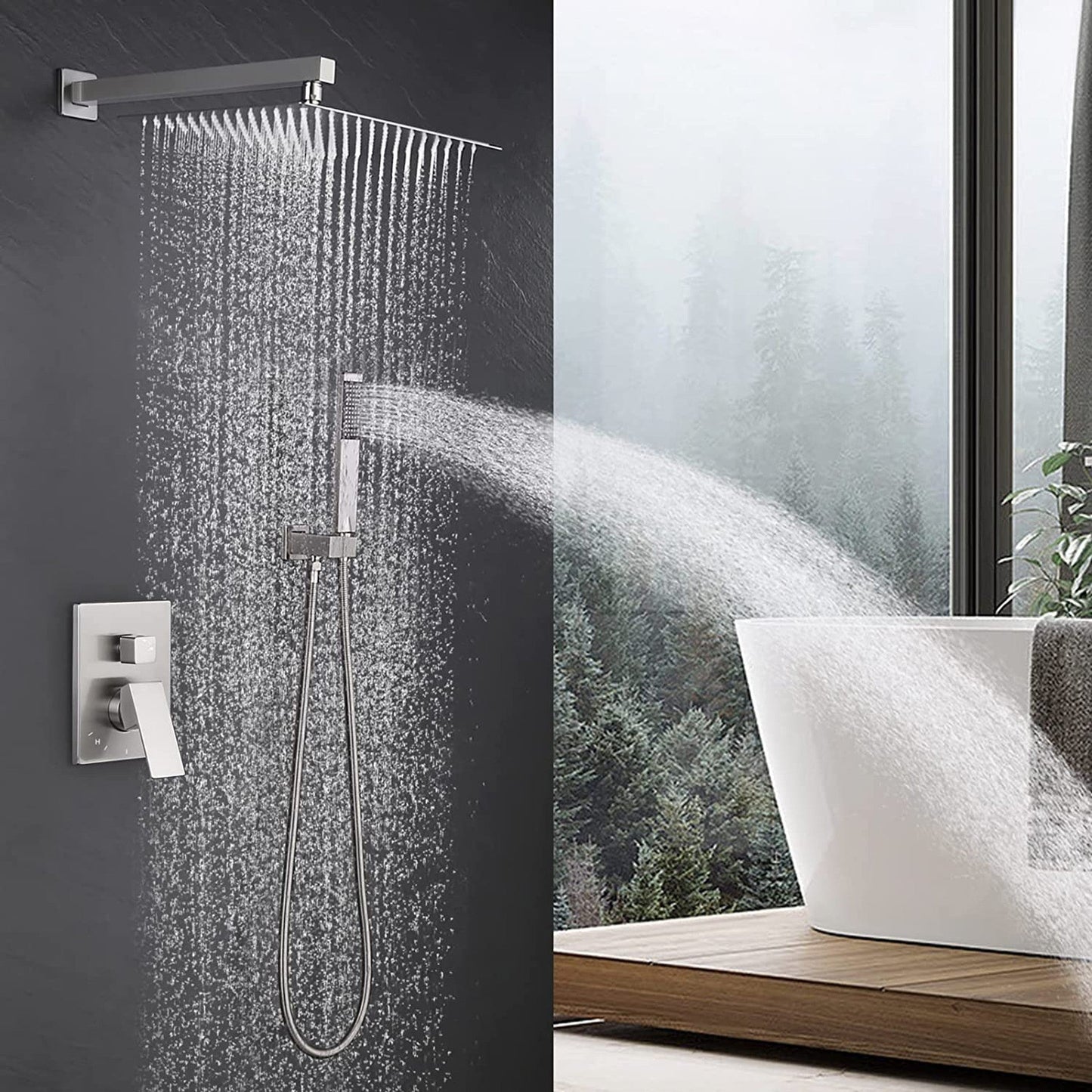 American Imaginations AI-36165 14" Brushed Nickel Rectangle Stainless Steel Modern Shower Kit