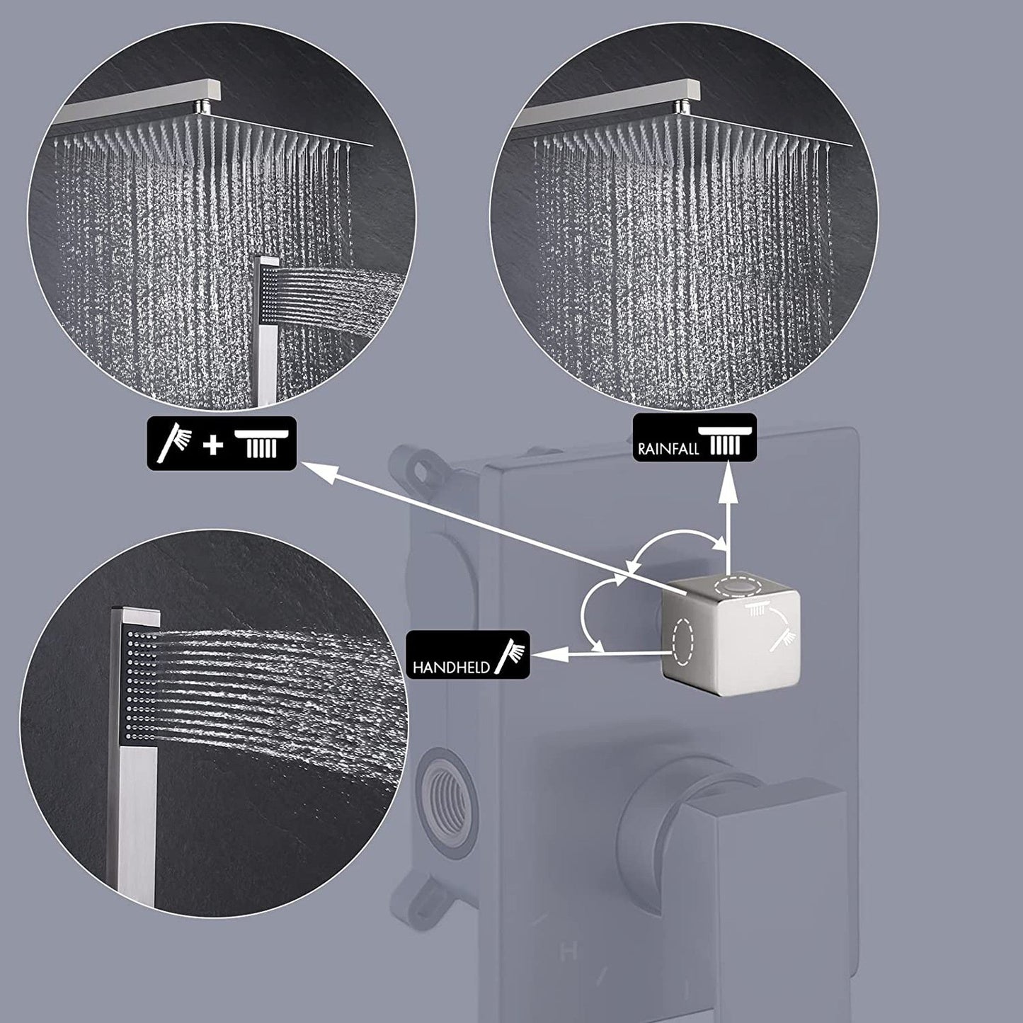 American Imaginations AI-36165 14" Brushed Nickel Rectangle Stainless Steel Modern Shower Kit