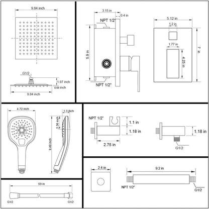 American Imaginations AI-36186 15" Chrome Square Stainless Steel Modern Shower Kit