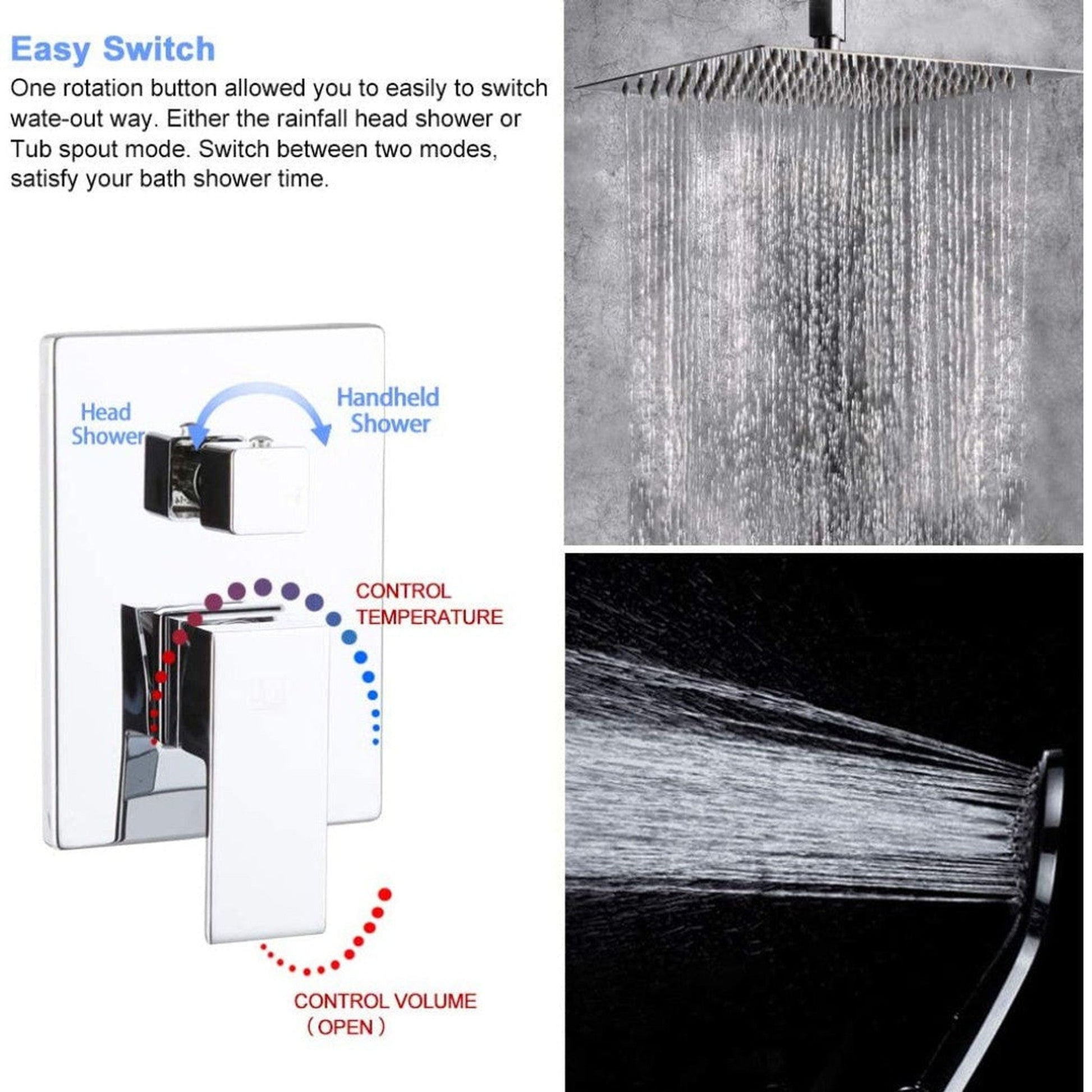 American Imaginations AI-36186 15" Chrome Square Stainless Steel Modern Shower Kit