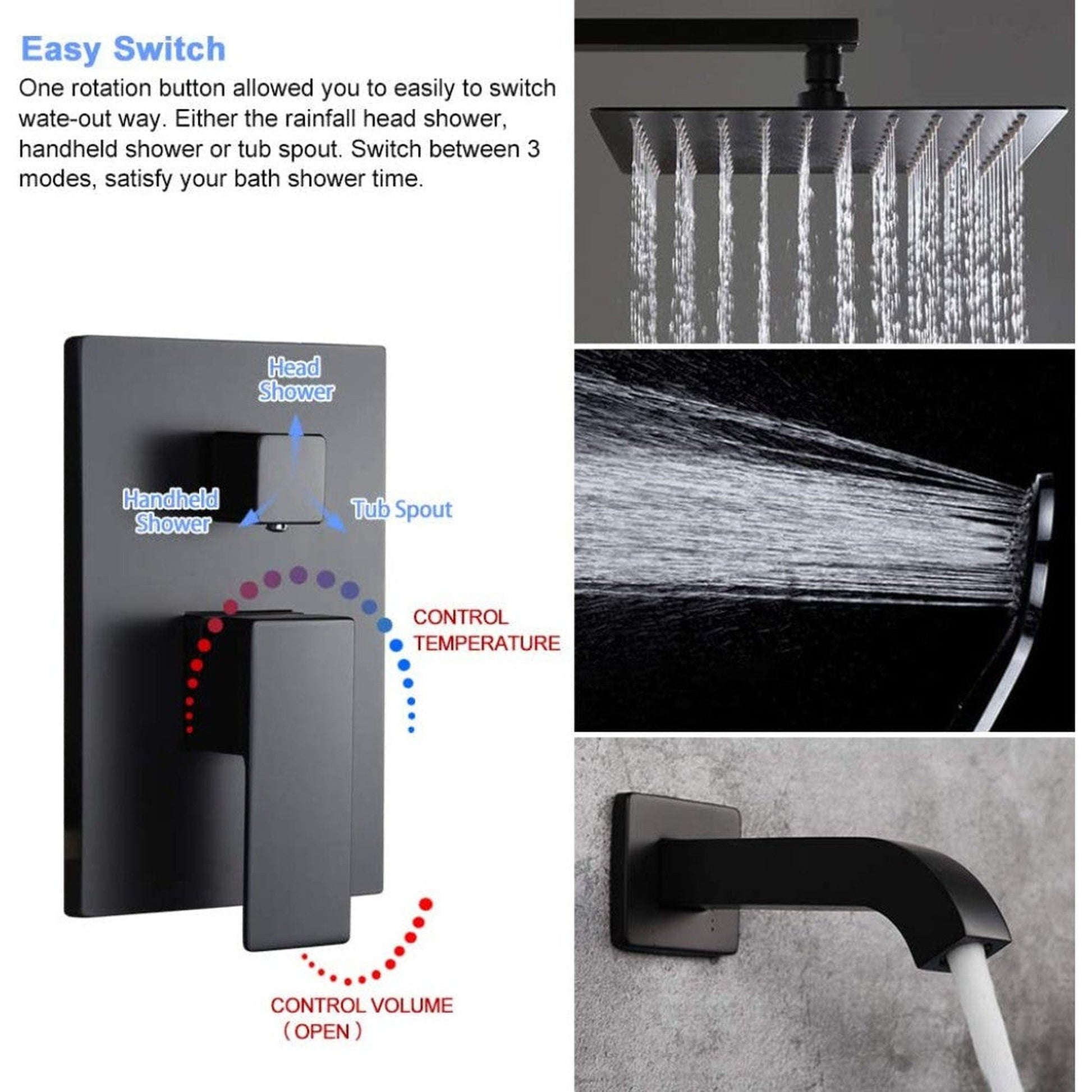 American Imaginations AI-36194 14" Black Square Stainless Steel Modern Shower Kit