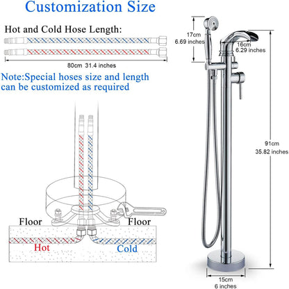 American Imaginations AI-36245 6" Chrome Curved Brass-Ceramic Modern Bathtub Shower Faucet
