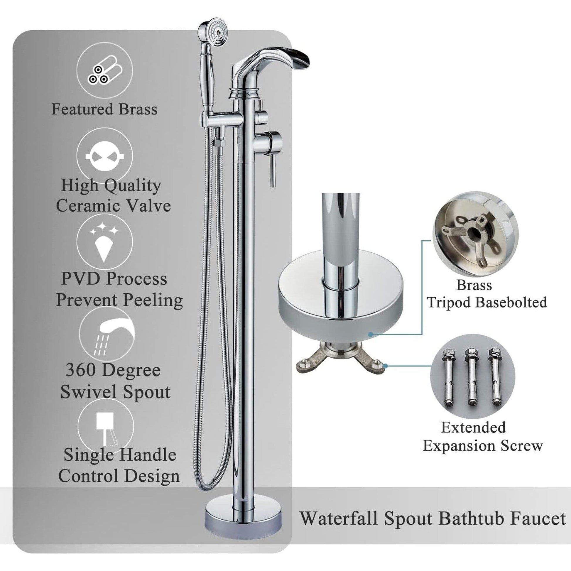 American Imaginations AI-36245 6" Chrome Curved Brass-Ceramic Modern Bathtub Shower Faucet