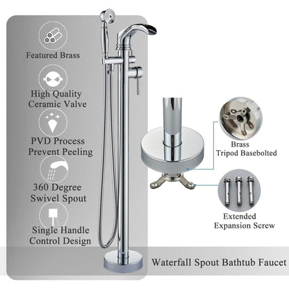 American Imaginations AI-36245 6" Chrome Curved Brass-Ceramic Modern Bathtub Shower Faucet