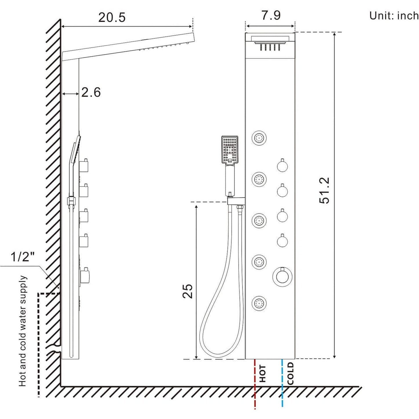 American Imaginations AI-36269 10" Silver Rectangle Stainless Steel-Brass Modern Shower Panel