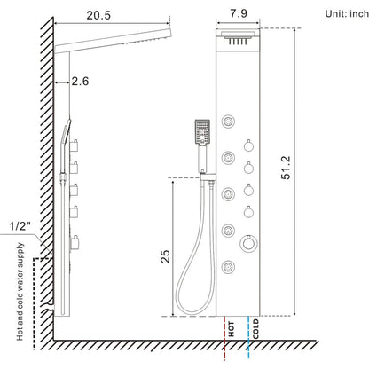 American Imaginations AI-36269 10" Silver Rectangle Stainless Steel-Brass Modern Shower Panel