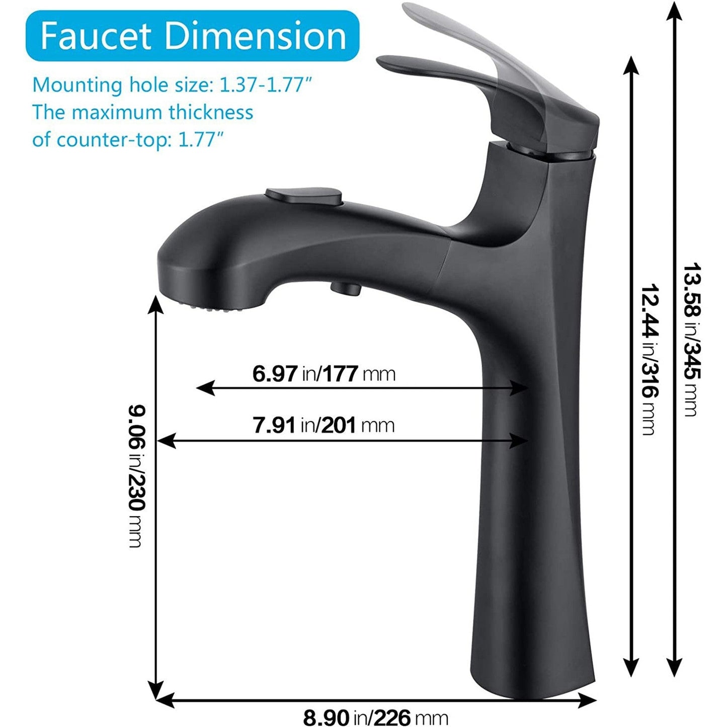 American Imaginations AI-36529 2" Black Unique Stainless Steel Modern Bathroom Sink Faucet