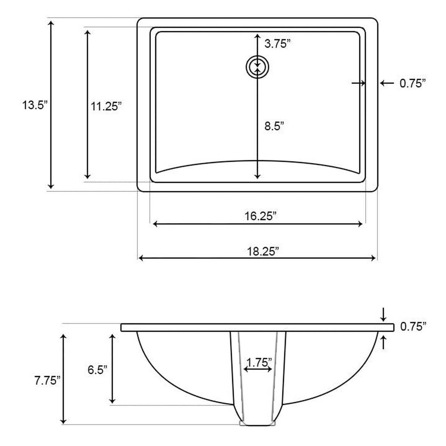 American Imaginations AI-537 18" Biscuit Rectangle Ceramic Transitional Bathroom Undermount Sink
