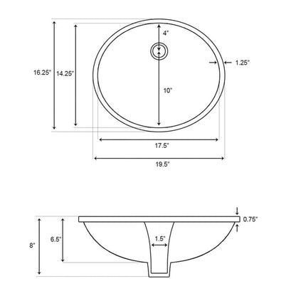 American Imaginations AI-539 20" Biscuit Oval Ceramic Transitional Bathroom Undermount Sink