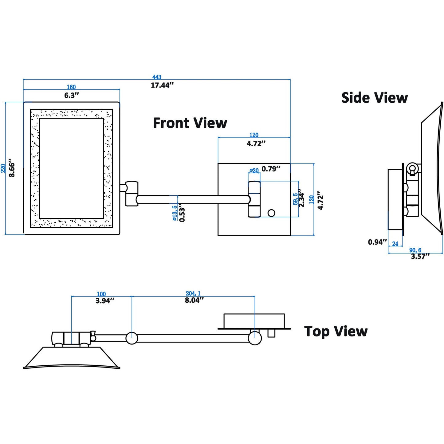 American Imaginations AI-558 17" Chrome Rectangular Wall Mount Modern Magnifying Mirror