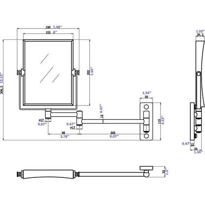 American Imaginations AI-646 16" Chrome Rectangular Wall Mount Modern Magnifying Mirror