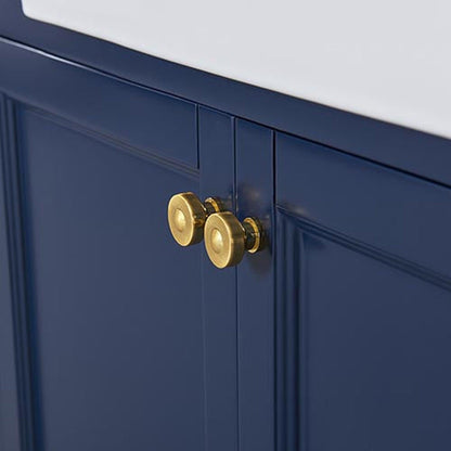Ancerre Designs Adeline 36" 2-Door Heritage Blue Bathroom Vanity With White Marble Vanity Top, White Farmhouse Single Ceramic Sink, 4" Solid Wood Backsplash and Satin Brushed Gold Hardware