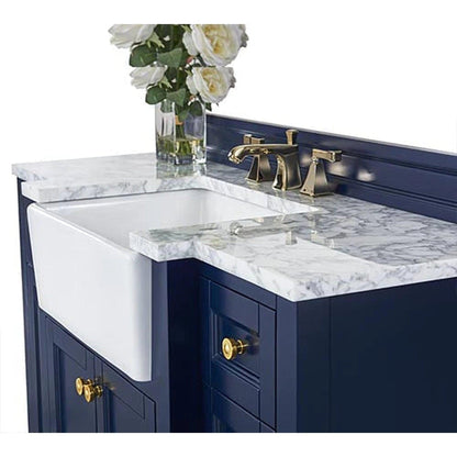 Ancerre Designs Adeline 48" 4-Door 2-Drawer Heritage Blue Bathroom Vanity With White Marble Vanity Top, White Farmhouse Single Ceramic Sink, 4" Solid Wood Backsplash and Satin Brushed Gold Hardware