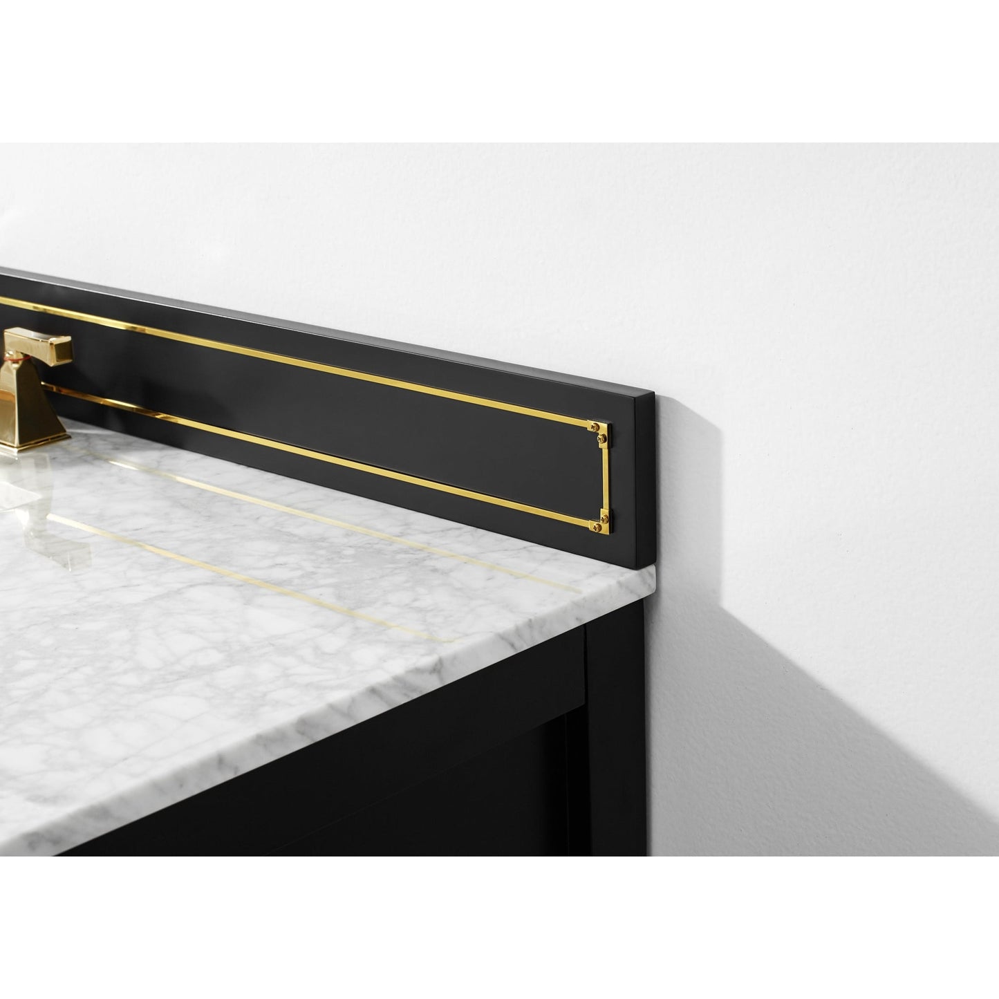 Ancerre Designs Aspen 36" Black Onyx 2-Door 3-Drawer Bathroom Vanity With White Marble Vanity Top, Single Undermount Ceramic Sink, 4" Solid Wood Backsplash and Satin Brushed Gold Hardware