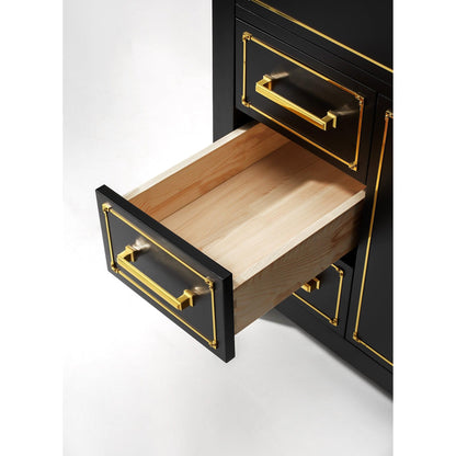 Ancerre Designs Aspen 36" Black Onyx 2-Door 3-Drawer Bathroom Vanity With White Marble Vanity Top, Single Undermount Ceramic Sink, 4" Solid Wood Backsplash and Satin Brushed Gold Hardware